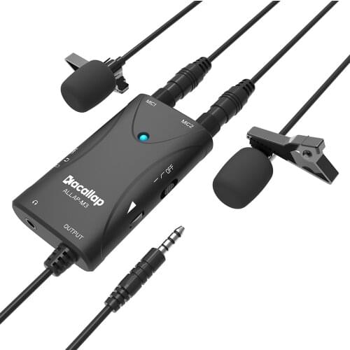 KACALLAP Allap-M3 Dual-head Lavalier Lapel Microphone Omnidirectional Clip-on Interview Microphone for 3.5mm Smartphone