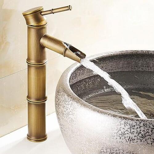 European Antique Bathroom Faucet Brass Basin Faucets Tap Tall Bamboo Hot Cold Water Kitchen Outdoor Garden Taps