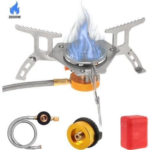 Lixada 3000W Camping Gas Stove Portable Foldable Split Burner with Gas Conversion Head Adapter Hose Outdoor Camping Equipment