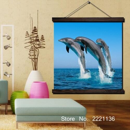 Three Dolphins jumpping Modular Poster Scroll Paintings Wall Art Printed Hanging Framed Canvas Painting Modern Home Decoration