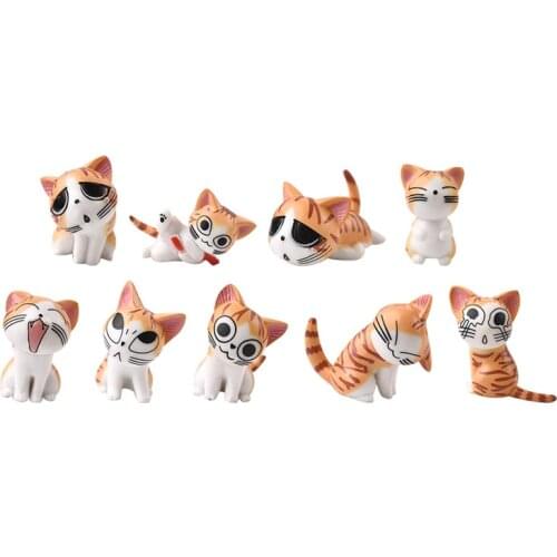 9 Pcs Set Mini Cheese Cat Ornament Small Miniature Figurine Fairy Garden Ornaments Cartoon Animal Statue Bonsai Dollhouse