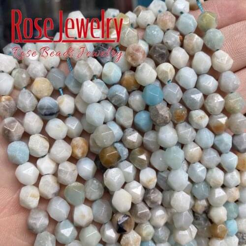 Natural Faceted Mixed Amazonite Beads Bright Smooth Loose Beads For Jewelry Making Bracelet Accessories 15"Strand Wholesale 8mm