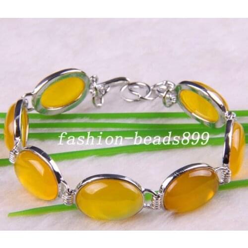 Natural Stone Yellow Jades Bracelet Jewelry For Women Oval CAB Cabochon Beads Chain Bracelet H899