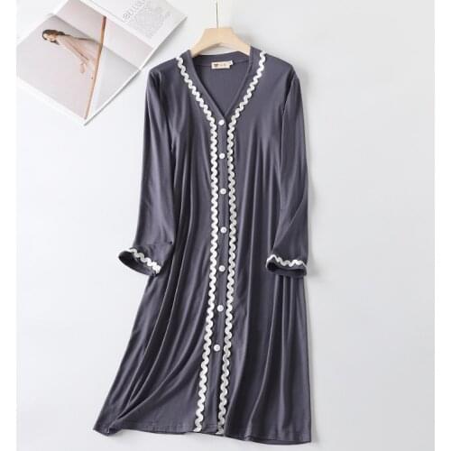 Vestido Night Dress Women New Spring Summer Sleepwear Casual Modal Cotton Nightgowns Loose V Neck Long Nightwear Nightshirt