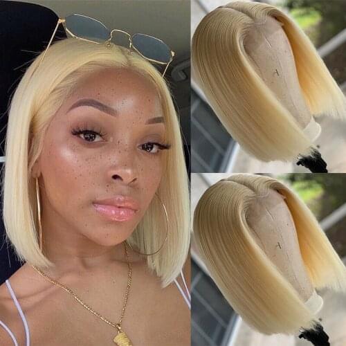 Transparent Lace Blonde Human Hair Wigs T Part Lace Wig #613 Straight Bob Brazilian Remy Lace Front Wig For Women Pre Plucked
