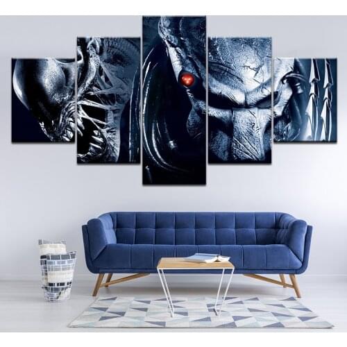 5 Panel Alien vs. Predator 2 Requiem Gamer Canvas Posters Wall Art Pictures HD Print Paintings Home Decor Living Room Decoration