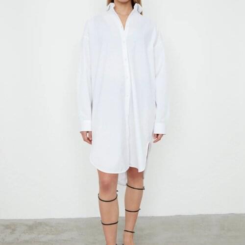 100% Cotton Spring Summber Embroidery Cotton Dress Mid-length Single-breasted Long-sleeved Shirt Midi Dress