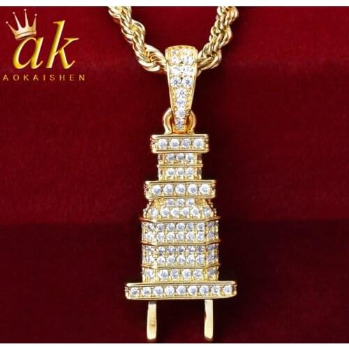 Iced Plug Pendant Necklace For Women Gold Color Charms Micro Full Zircon Hip Hop Rock Jewelry