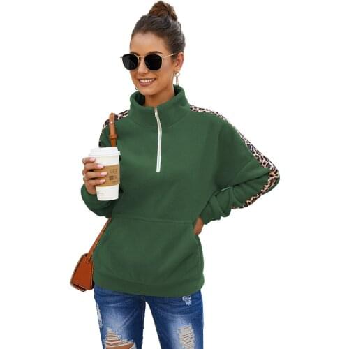 New Fleece Pullover Sweater 2021 Autumn Winter Women Leopard Print Zipper Sherpa Fluffy Outwear Patchwork Sweatshirt Top Female