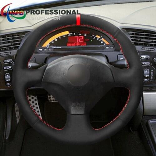 DIY Hand-Sewn Non-Slip Black Suede Car Steering Wheel Cover For Honda S2000 Civic SI Insight Car Interior Accessories