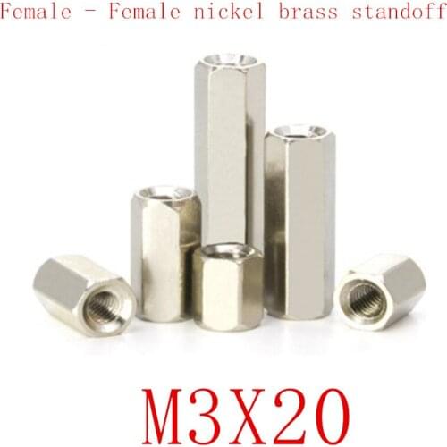 100PCS m3x20 M3*20 Female to Female nickel Brass Standoff Spacer M3 Hexagonal Stud Spacer Pillars