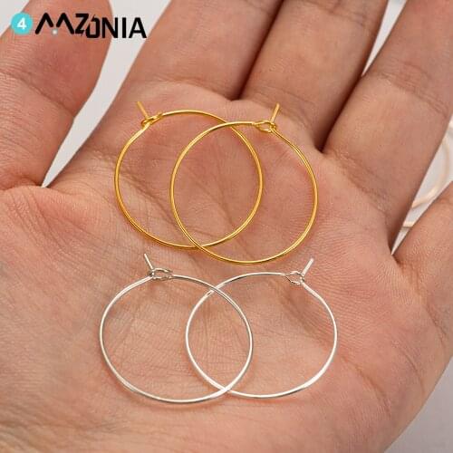 50pcs/lot Gold Stainless Steel Big Circle Wire Earring Hooks Loops Earrings for DIY Dangle Earring Jewelry Making Supplies