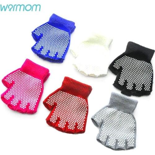 Warmom Winter Baby Boys Girls Knitted Gloves Dispensing non-slip Mittens Warm Half Finger Mittens Gloves for Child Toddler Kids
