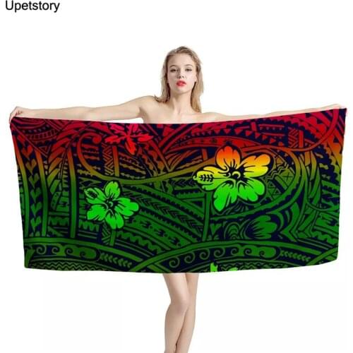 Upetstory Hawaiian Polynesian Flower Print Women Bath Towels Quick Dry Hair Hand Face Soft Blanket Travel Beach Towels for Adult