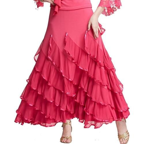 Ballroom Dance skirt Flower Long length frill spread Hem elegant Modern dance Maxi skirt Women Latin Tango Costumes Flamenco