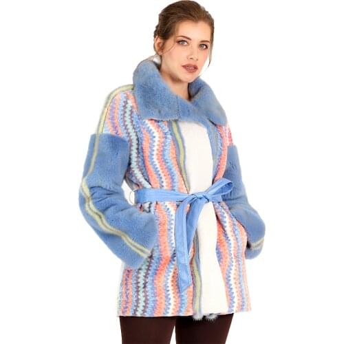 MODAQUEEN Store women mink fur accessory lamb fur and geometrical pattern special design jacket 2024 fashion new season luxury