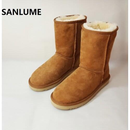 SANLUME Women Winter Sheepskin Leather Snow boots 100% Real Sheep Fur Boots Classic chestnut keep warm Boots Size 42