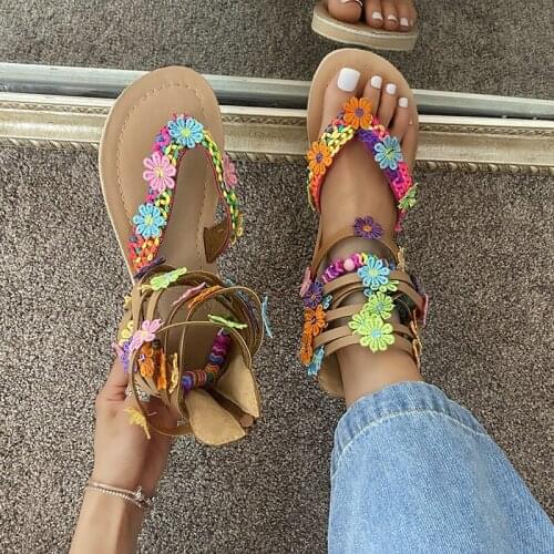 2021 New Summer Cool And Comfortable Leisure Flower High-top Back Zipper Flat Round Toe Womens Sandals