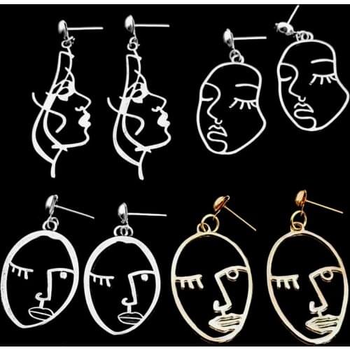 Punk Human Faces Women Drop Earrings Retro Abstract Hollow Out Statement Hand Metal Fashion Dangle Earring Jewelry for Girl