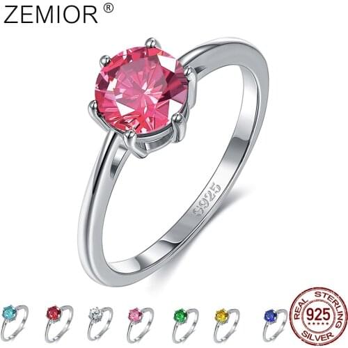 Simple 925 Sterling Silver Ring For Women Fashion Advanced Lady Jewelry Accessory Gift Fine Round Cubic Zirconia Finger Rings