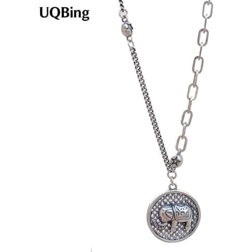 Punk Style 925 Sterling Silver Round Elephant Engraved Pendant Necklaces For Women Party Gifts Jewelry