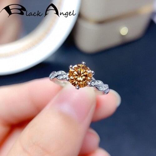 BLACK ANGEL 2 Carats Created Champagne Moissanite Ladies Weave CZ Gemstone Adjustable Ring For Women Fine Jewelry Wedding Gift