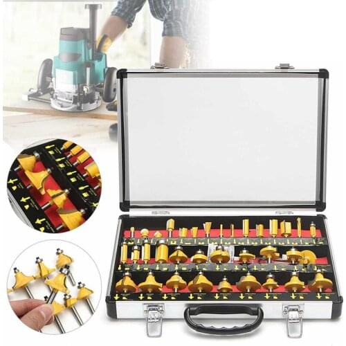 1/4"(6.35mm) Shank Tungsten Carbide Router Bit Set Wood Woodworking Cutter Trimming Knife Forming Milling w/ Wood Case box