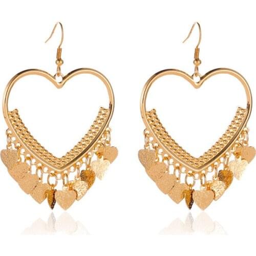 1@# Color Drop Earrings Fashion Tassel Ear Dignified Shine Elegant Shape Golden Heart Jewellery Dangle Hanging Earring Jewelry