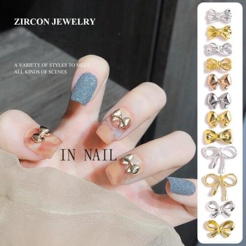 10pcs/bag Gold Sliver Bow Nail Studs Bow Lovely Nails Art Parts for Nail UV Gel Polish Decoration of Nail Accessories