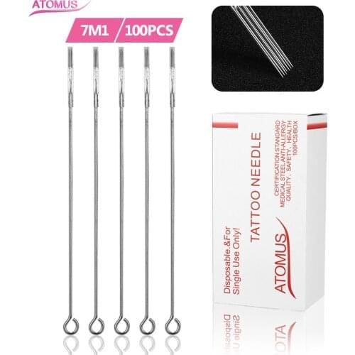 ATOMUS 100pcs 7M1 Professional Tattoo Needles Steel Disposable Sterilize Body Art Tattoo Paint Curved Round Liner Needles Tatto