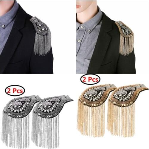 2Pcs Punk Epaulet Metal Chain Tassel Shoulder Board Handmade Brooch Badge DIY Uniform Shoulder Epaulet Stage Clothing Epaulettes