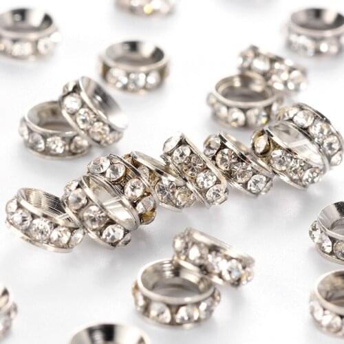 200pcs 7mm 9mm 10mm Grade A Rondelle Brass Rhinestone Loose Spacer Beads for jewelry making accessorie F50