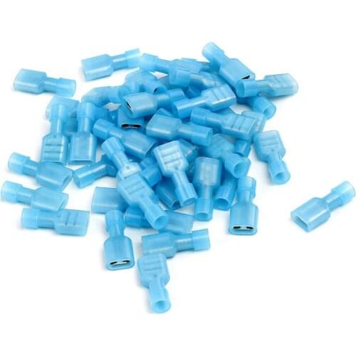 50pcs 16-14AWG Gauge Female Blue Fully Insulated Wire Terminals Connectors Kits