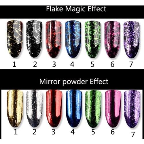 7 Boxes 7 Colors Glitter Aluminum Flakes,Magic Mirror Effect Powder Chrome Mirror Flakes Metallic Powder Nails Nail art Gel