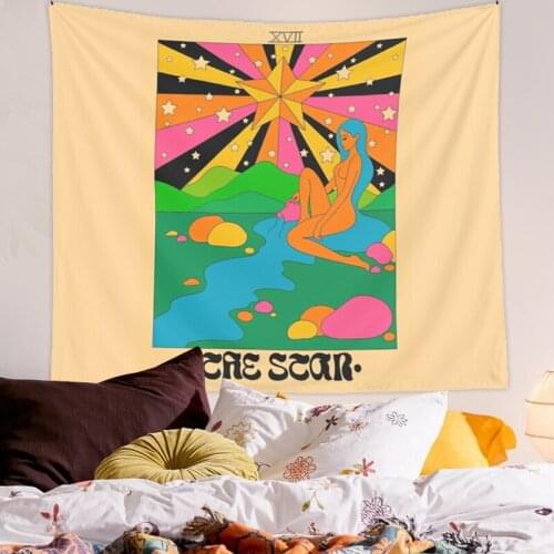 80s Aesthetic Tapestry Wall Hanging Rainbow Starry sky Home Wall Decor Psychedelic Tapestry Decor Living Room Bedroom Bohemian