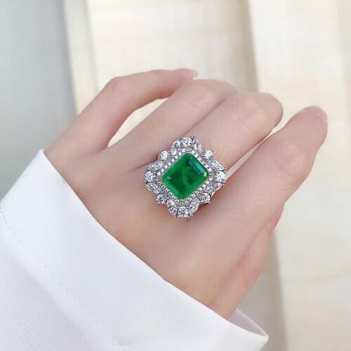 925 Sterling Silver Artificial Sapphire Rectangular Emerald Cut 9x11mm 4 Carat Luxury Party Ring