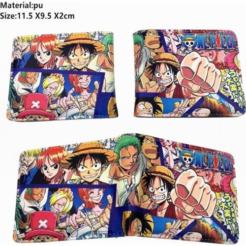 Anime One Piece Luffy Law Pu Wallet Short Bifold Leather Boys Girls Coin Zipper Pocket Photo Card Holder Layers Purse Gift