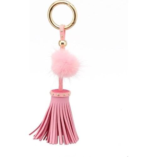 Beadsland fur ball metal short tassel keychain women children fashionable tassel keychain hot selling handbag accessory