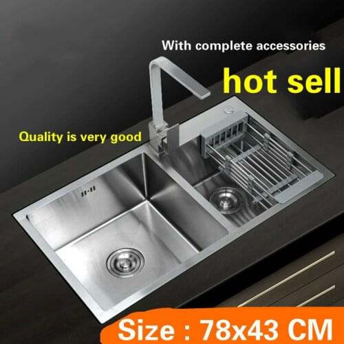 Free shipping hand made stainless steel household kitchen sink common durable double groove hot sell 78x43 CM