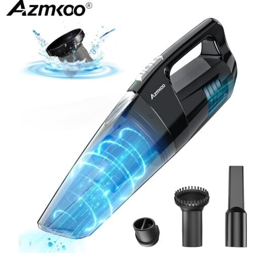 Azmkoo Wireless Mini Vacuum Cleaner Bagless Powerful 9000Pa with LED Light Rechargeable Battery HEPA Washable Filter for Car