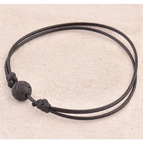 Simple Fashion Female Male Leather Bracelet Natural Black Lava Stone Rock Beads Adjustable Bracelets Essential Oil Diffuser 2019