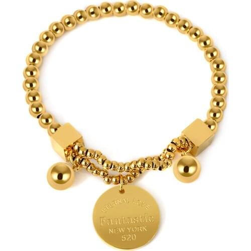 Rock Round Tag Eternal Lover Bead Bracelet For Women Jewelry Stainless Steel Charm Link Bracelets Bijou Accessory Gift