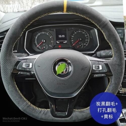 Black leather hand-stitch Steering wheel cover for Volkswagen Lavida plus Sagitar Golf polo Santana Lamando Bora Passat Tiguan