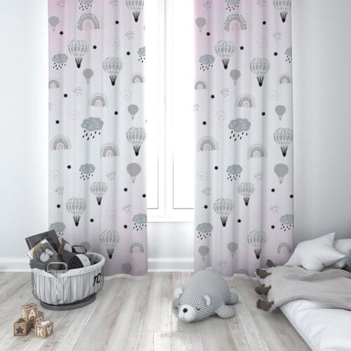 Curtains Children 3D Printed Decorative Items Home Childrens Room Pink Air Balloon Model 017