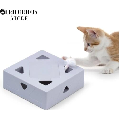 Electric Cat Toy Sqaure Magic Box Smart Teasing Cat Stick Crazy Game Interactive Cats Feather Toys Cat Catching Mouse
