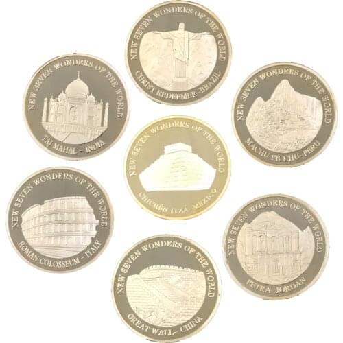 Festival Souvenir Gifts Seven Wonders of World 24k Gold Coin Collectible Gold Foil Metal Coin Art Ornament Worth Collection