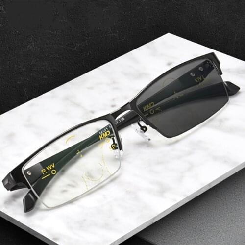 Photochromic Reading Glasses Men Women Progressive Multifocal Presbyopia Glasses Black TR 90 Frame Metal Ultra Light