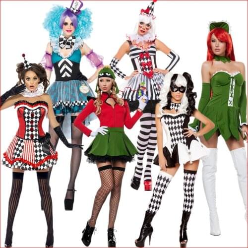 Harley Teens Joker Clown Circus Horror Costume Halloween Ghosts Cosplay Fancy Dress Adult Women