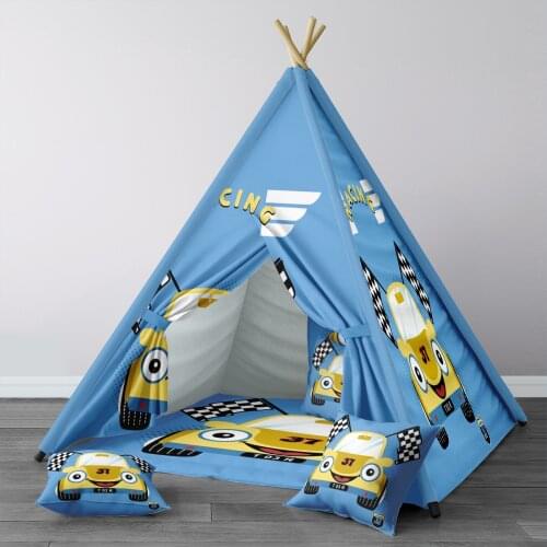 Play Tent for Kids Wigwam Portable Indoor Playground Tents Children Bedrooms Blue Racing Car Model 179