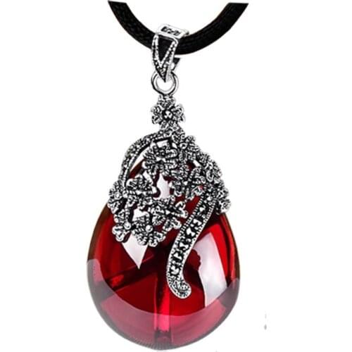 KJJEAXCMY boutique jewels 925 Sterling silver inlay synthetic garnet drop shaped female pendant